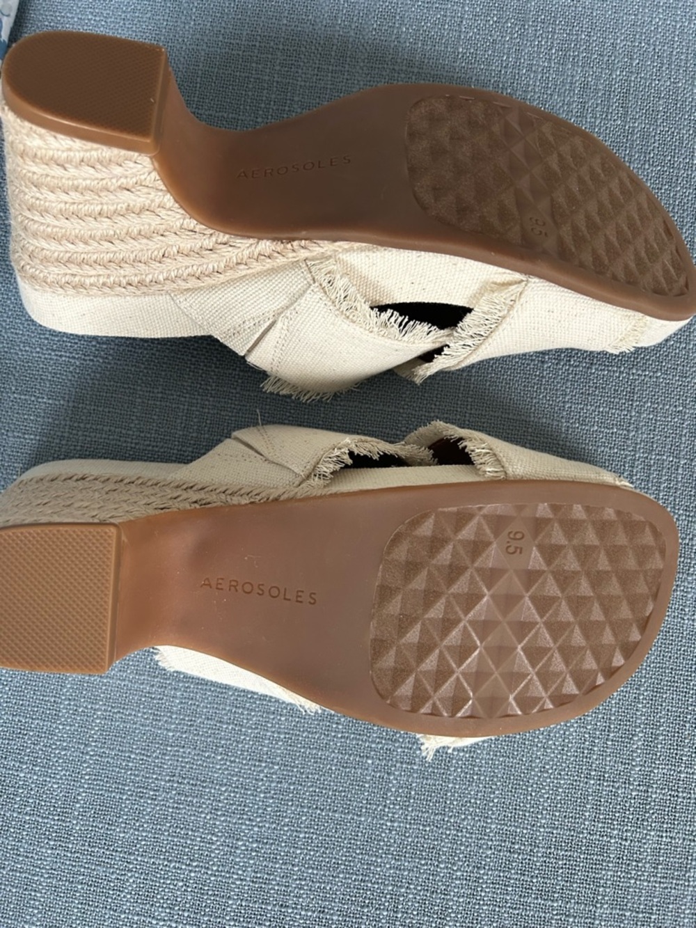 AEROSOLES Cream Frayed Espadrille Wedge Sandals - Picture 5 of 5